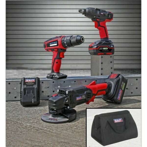 20V Cordless 13MM Hammer DRILL/1/2" Sq Drive Impact WRENCH/115MM Angle Grinder Combo Kit